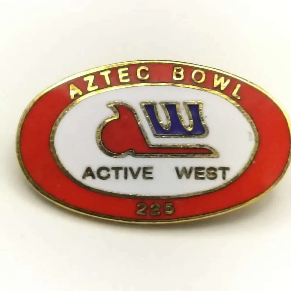 Aztec Bowl Active West Lapel Pin Brooch 37mm Vintage Enamel Gold Tone